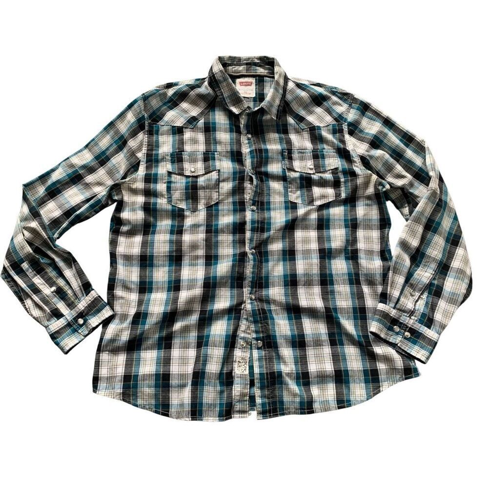Levis Western Hipster Pearl Snaps Modern Fit Plaid Shirt men’s sz XL